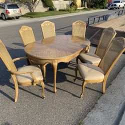 American Of Martinsville Dining Set Vintage Table And Six Cane Chairs With Leafs
