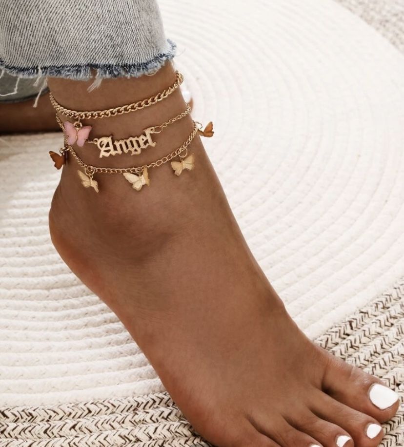 3pc Butterfly Charm Chain Anklet