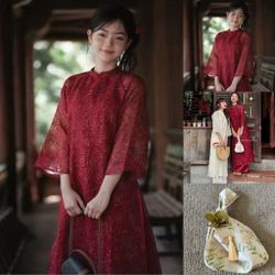 Bundle Traditional Ao Dai Tet & Knot Handbag Flower Tassel- Ao Dai Tet Free Size