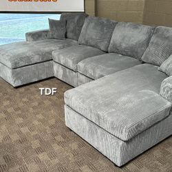 Brand New Fog Color Corduroy Sectional Sofa w/Double Chaise (New In Box) 