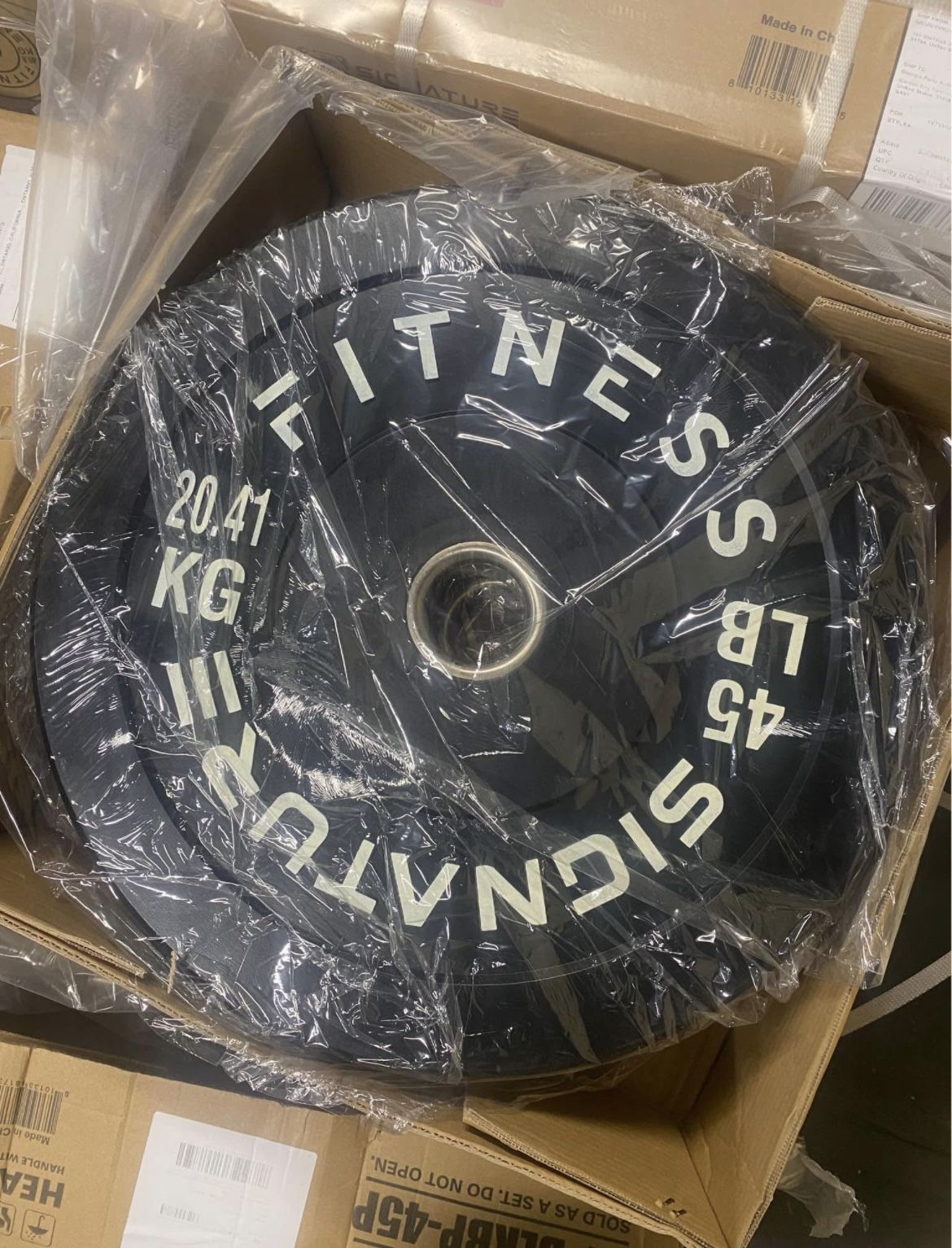 A pair of 45 bumper weights