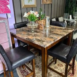 By Ashley Signature 👍 Wood And Veneers Counter Height Dining Table And Bar Stools 👍 Set Of 5👍 Brand New 👍