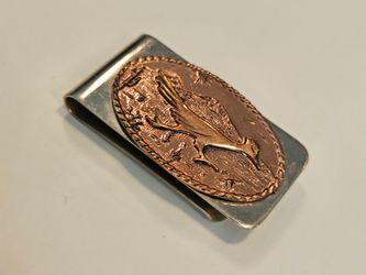 Vintage Bell Trading Post Nickel Silver and Copper Roadrunner Money Clip
