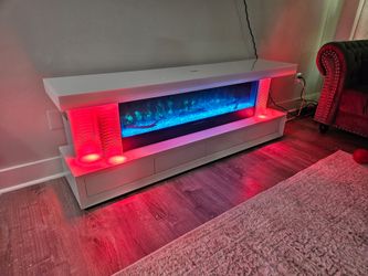 Brand new white color fireplace Bluetooth speaker wireless charging storage drawers entertainment center