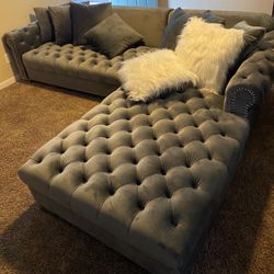 Royal Gray Velvet RAF Sectional / couch /Living room set