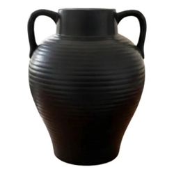 Black Ceramic Amphora Vase with Handles
