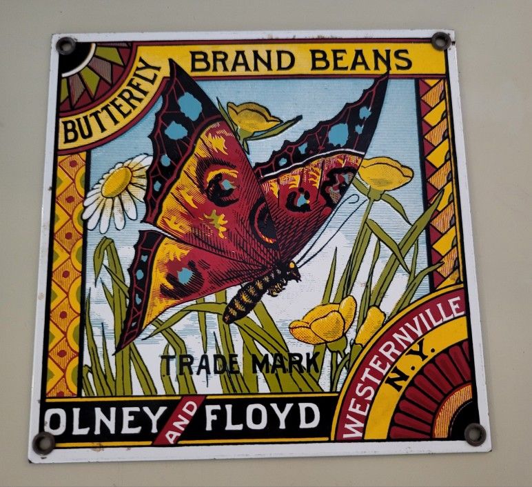 Ande Rooney Butterfly Brand Beans Porcelain Enameled Advertising Sign Vintage Kitchen Decor Wall Art