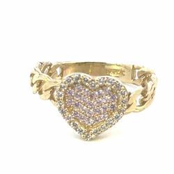 Woman’s Ladies 10k Yellow Gold CZ Cubic Zirconia Pink Heart with Curb Chain Band Ring Size 8.5 GP3104576