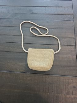 Kids Straw Bucket Crossbody Bag With Zipper Tan