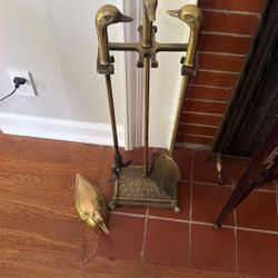 Vintage Antique MCM Brass Duck head Partial Fireplace Tools And Decor