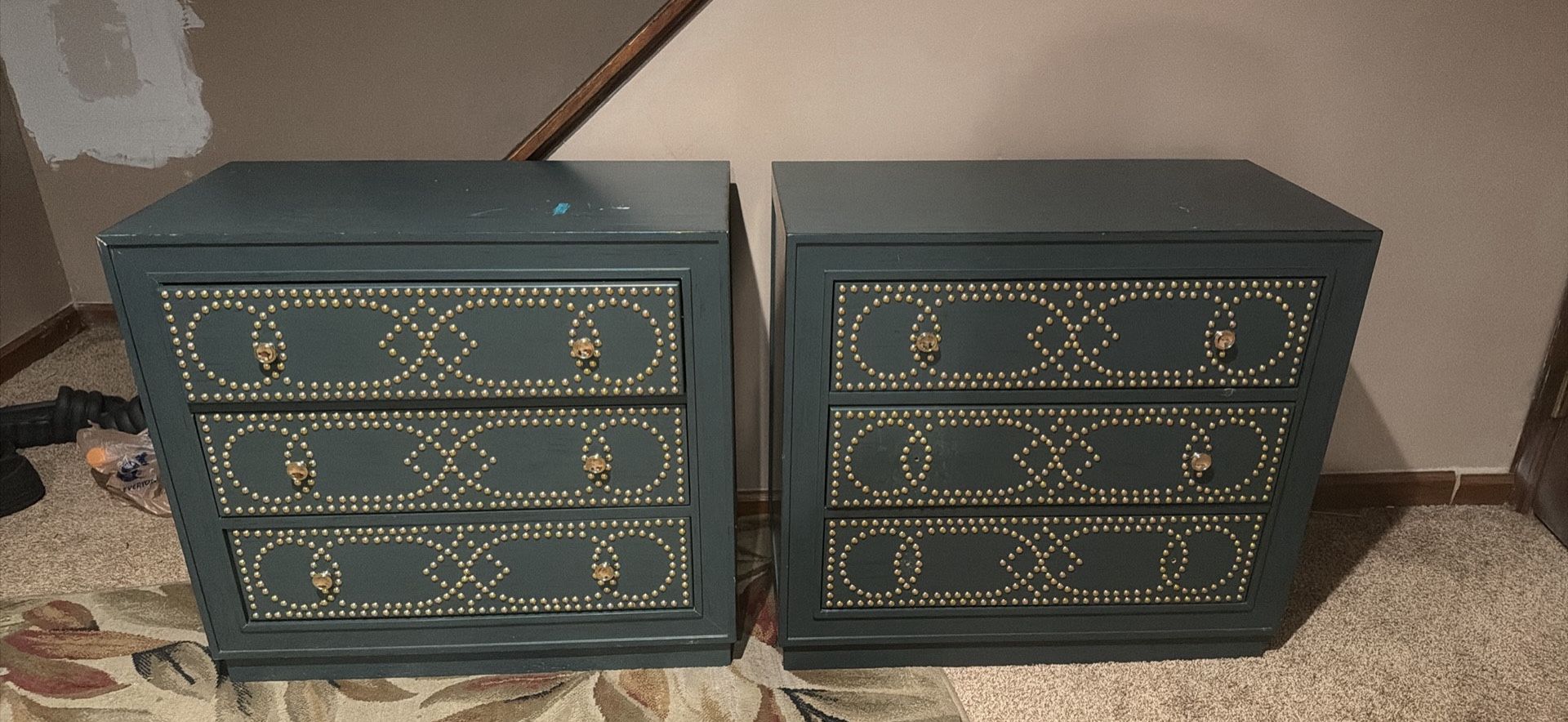Two-Piece Green And Gold Cabinet Set