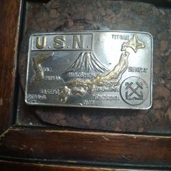 Vintage BRASS 40'S-50'S U.S.N. Navy PACIFIC THEATER BELT BUCKLE JAPAN KOREA MAP