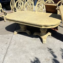 Dining Table Set 10 Chairs Cream Wood 