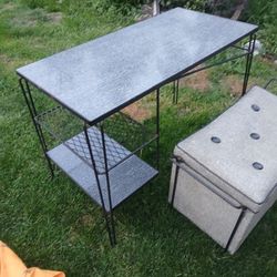 Original 1950s Hairpin Leg Desk And Storage Seat. Steel And Formica And Vinyl Excellect Originalcondition