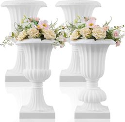 AceOrbit Large Plastic Urn Planters, White, 20", Pack of 4