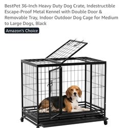 BestPet 36-Inch Heavy Duty Dog Crate, Indestructible Escape-Proof Metal Kennel with Double Door & Removable Tray, Indoor Outdoor Dog Cage for Medium t