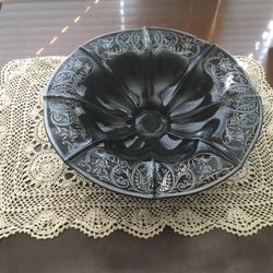 Vintage Black Depression Glass Footed Bowl 