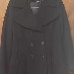 Vintage DKNY Black Peacoat, Wool and Cashmere Blend, Size 6