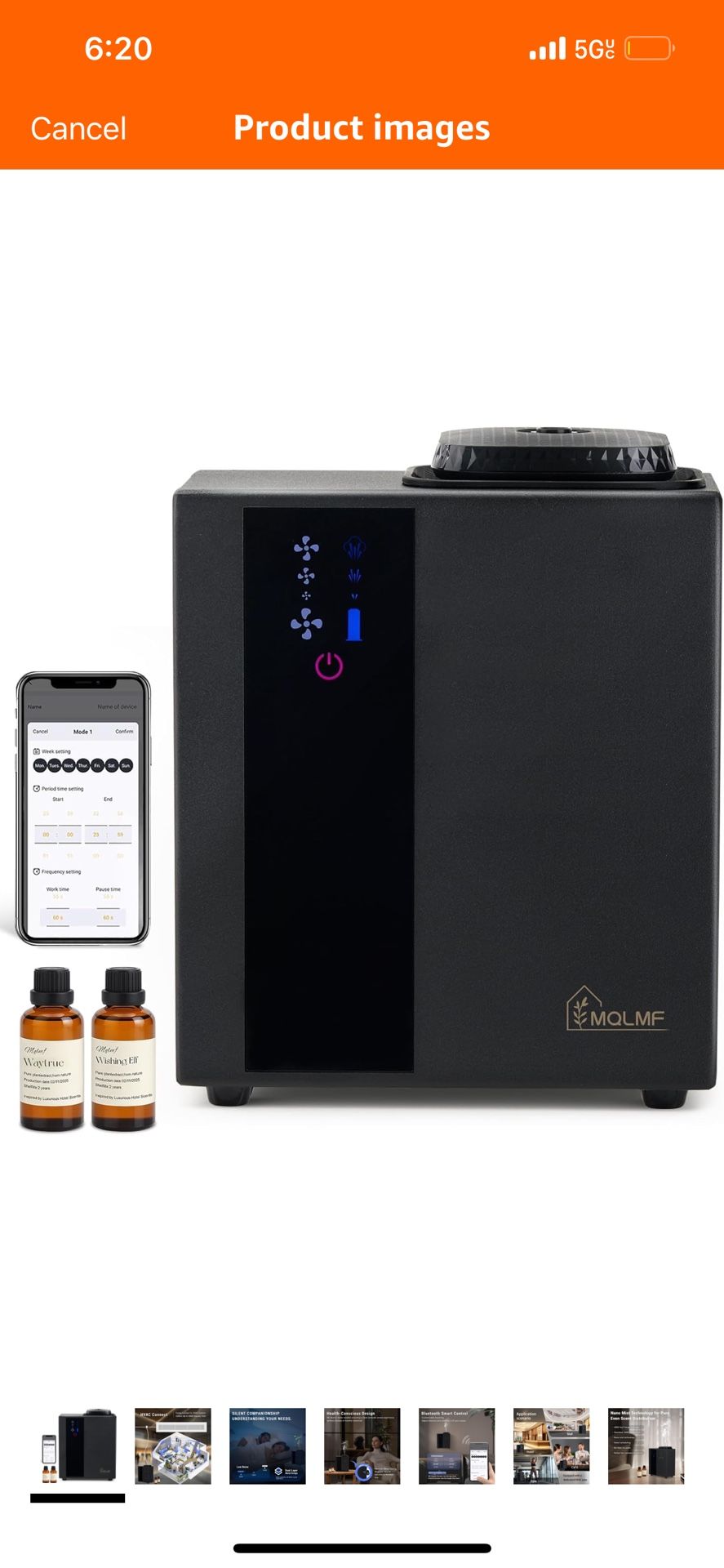 HVAC Diffuser Scent System Whole House - 4000 Sq Ft,Metal,Ultra Quiet,Safety Lock,Bluetooth App,Hotel Commercial Collection Diffuser Machine - Midnigh