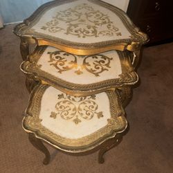 Set Of 3 Vintage Florentine Nesting Tables Handmade In Italy Really Good Condition. Florentia. 