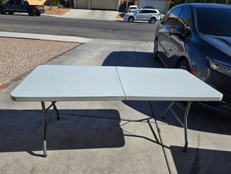 Office Star Resin Rectangle Center-Folding Portable Table for Picnics, Camping, and Tailgating, 6 Feet