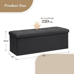 43" Storage Ottoman Bench Folding Bench with 130L Hidden Storage, Large End of Bed Bench PU Leather Foot Rest Stool Chest with Flipping Lid for Living