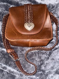 Vintage Brighton Bag-Leather Woven Strap Sliver Heart Medallion
