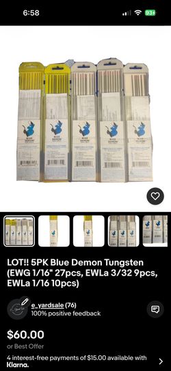 LOT!! 5PK Blue Demon Tungsten (EWG 1/16" 27pcs, EWLa 3/32 9pcs, EWLa 1/16 10pcs)