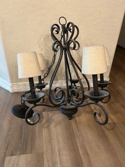 Wrought Iron Chandelier with Linen Shades