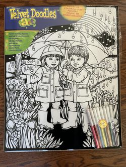Velvet Doodles 16 X 20 Umbrella, Boy And Girl Two Posters 6 Color Pens, VTG Sealed