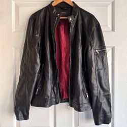 ZARA Mens Genuine Leather Black Red Silver  Motorcycle Bike Jacket size M  