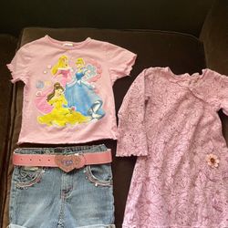 Girls size 4 Designer Jean shorts Disney princess shirt and dress