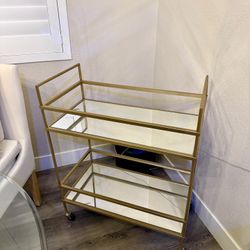 Gold Bar Cart With Mirror Shelves 
