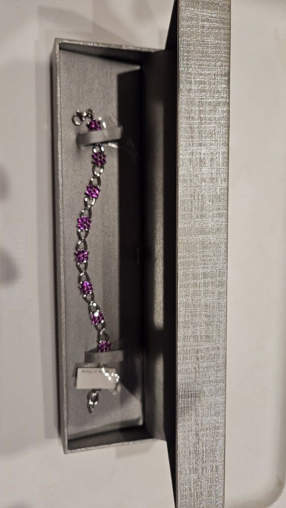 Zales Silver Pink Stone Bracelet