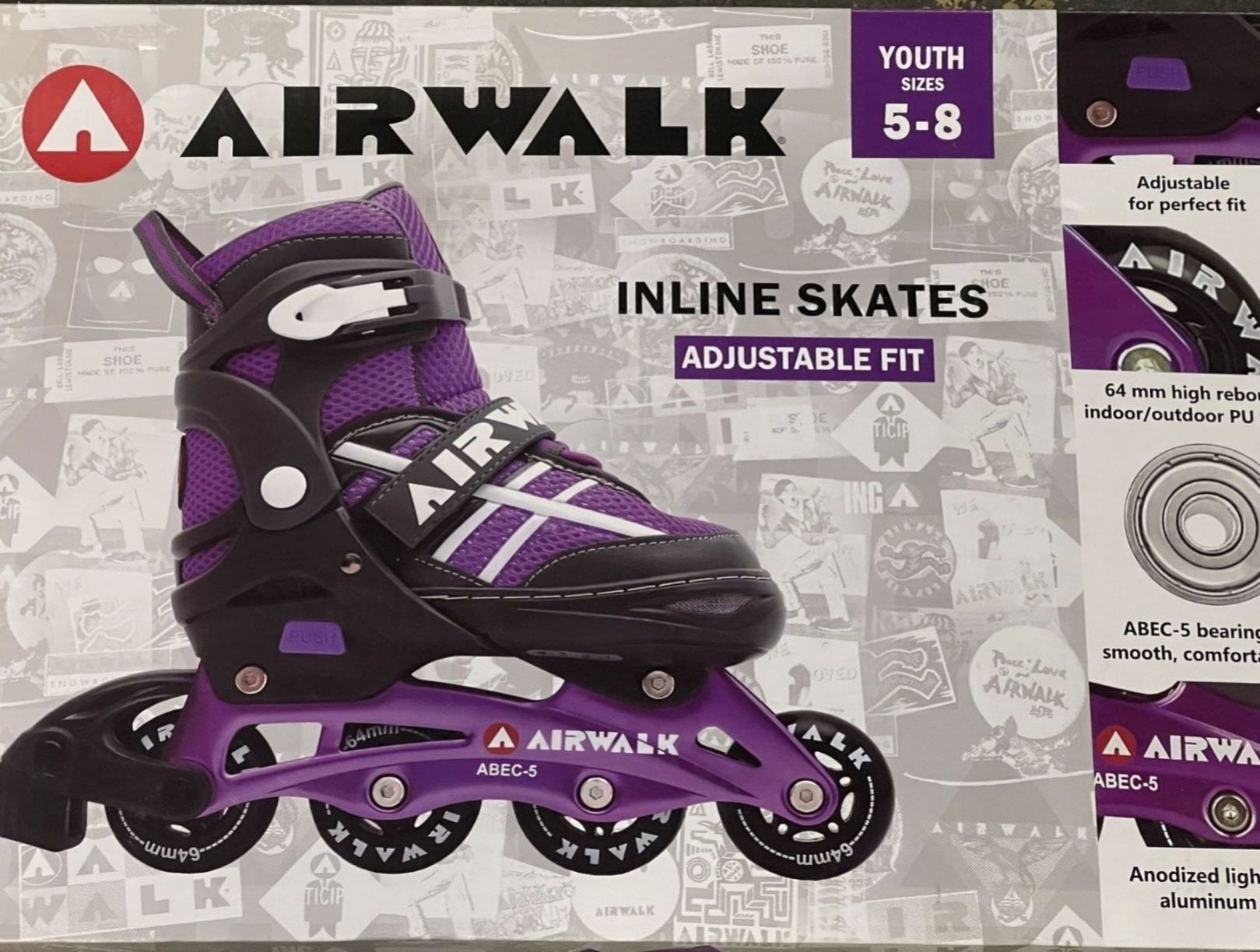 Airwalk Inline Skates Adjustable Fit Plum Purple Youth Sizes 5-8