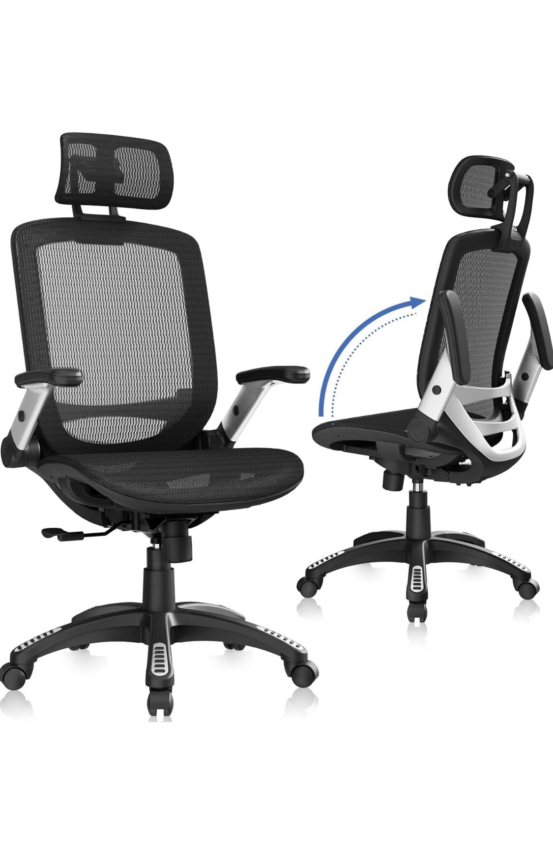 GABRYLLY Ergonomic Office Chair, High Back Home Desk Chair with Headrest, Flip-Up Arms, 90-120° Tilt Lock and Wide Cushion, Big and Tall Mesh Chairs