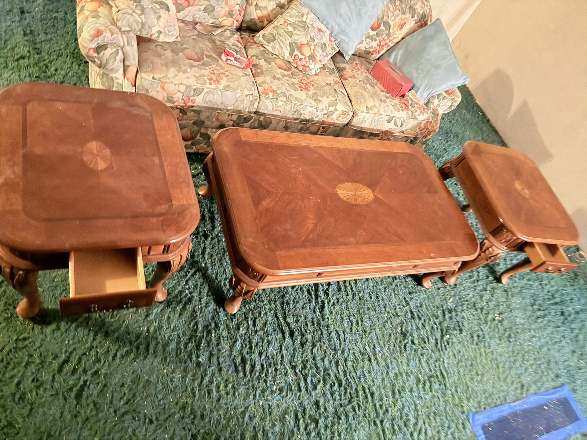 Beautiful Real Wood Coffee Table And Matching End Tables