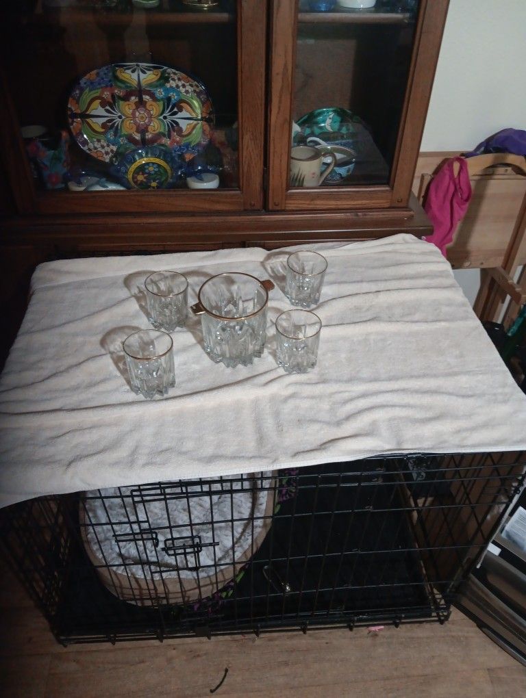 Gold Rim Glasses And Ice Bucket