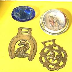 Lot Of Vintage Items Native, Glass Horse Brasses