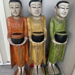 Set of 3 Handcrafted Thai Decorative Statues