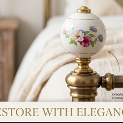 Vintage Porcelain Floral Brass Finials - Set of 4 - Victorian Revival