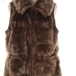 Stylish Brown Faux Fur Vest with Collar  XS