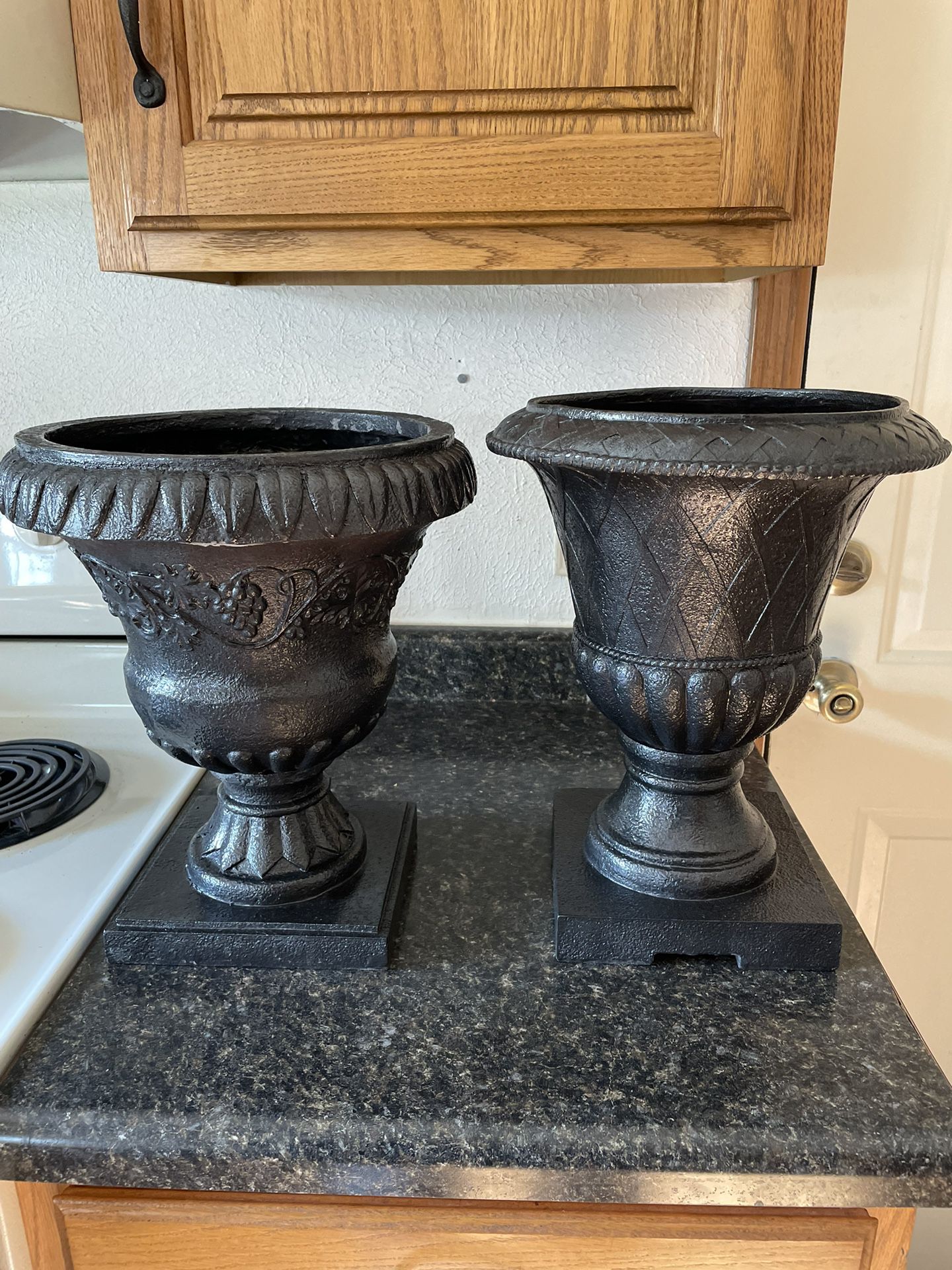 Two Non Matching Outdoor Flower Urns
