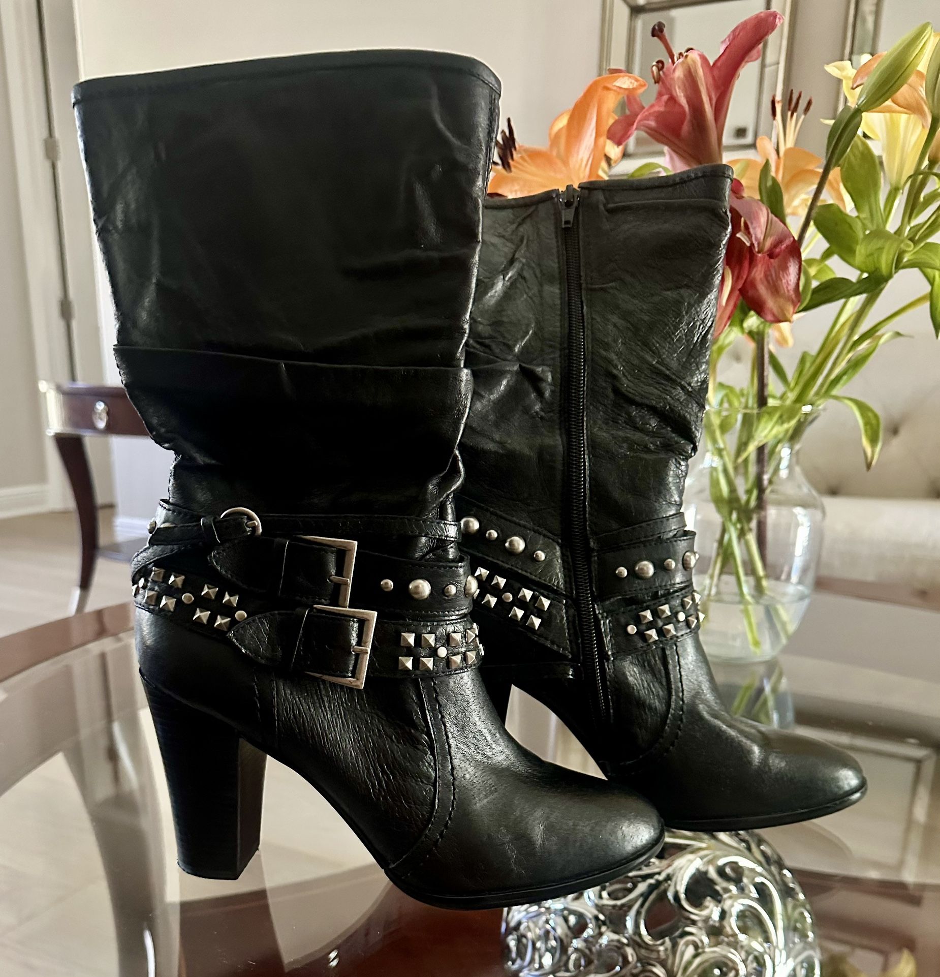 Women’s Black Leather Motorcycle Boots