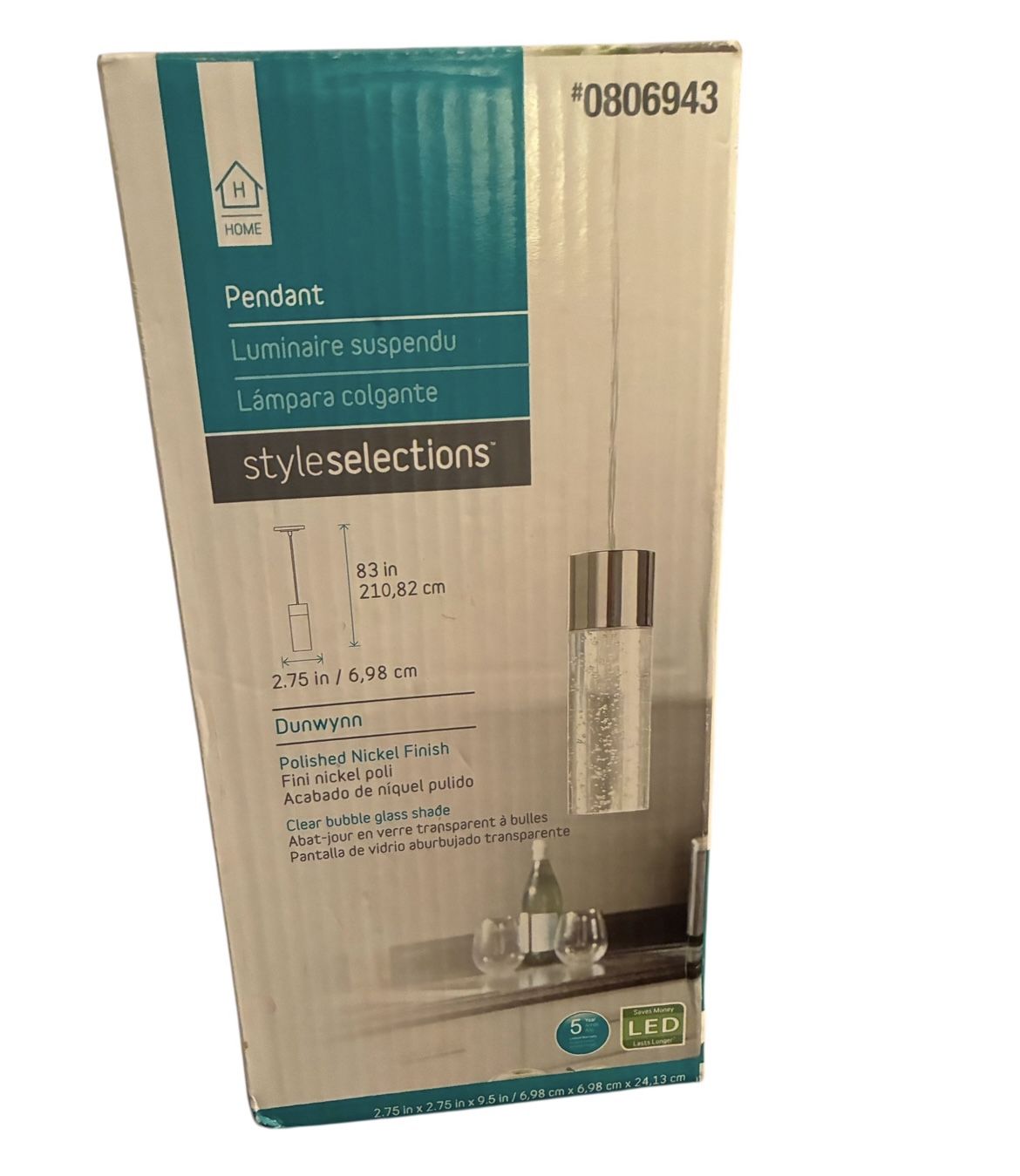 NEW IN BOX LITEX/INTERTEK DUNWYNN SEEDED GLASS CYLINDER PENDANT LIGHT 