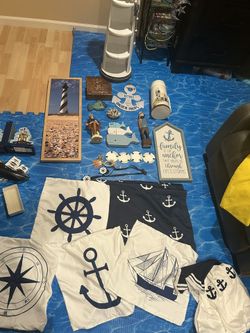 Giant Lot Of Nautical Decor Room Kids Seagull Captain Anchor Ships