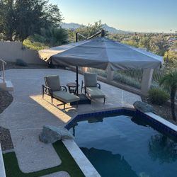 Paddy’o Patio Furniture Set Includes All These Sets Two Loungers, Love Seat, Four Seat Table Top, Two Seat And Two Ottoman And Giant Pool Umbrella 