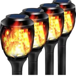 Outdoor Solar Lights, Water-Resistant Flickering Flames Torch Light, Landscape Decoration Lighting, Pack of 4