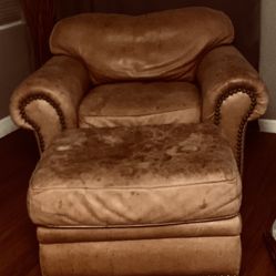 Oversized  Leather Chair & Ottoman 