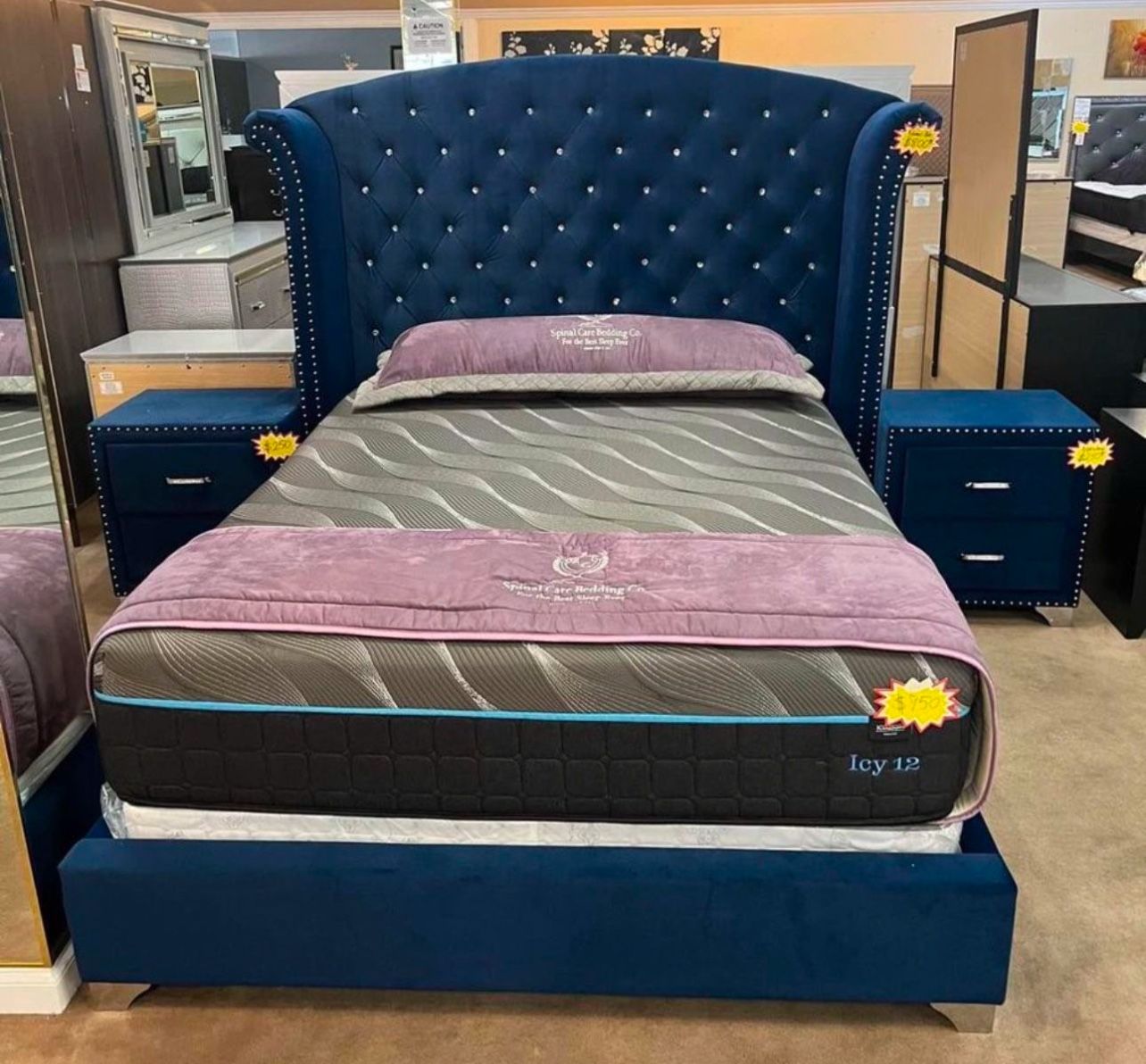 Blue Or Grey Velvet Queen Bed Finance Available No Credit Needed